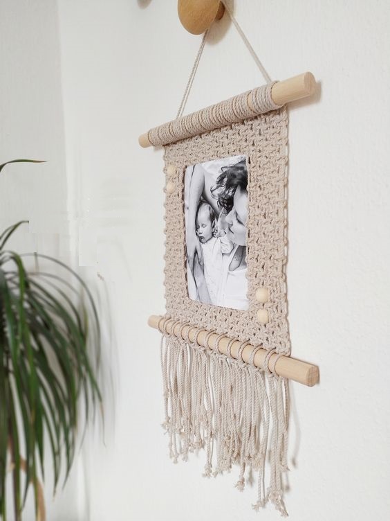 khung ảnh trang trí treo tường dây tết macrame 