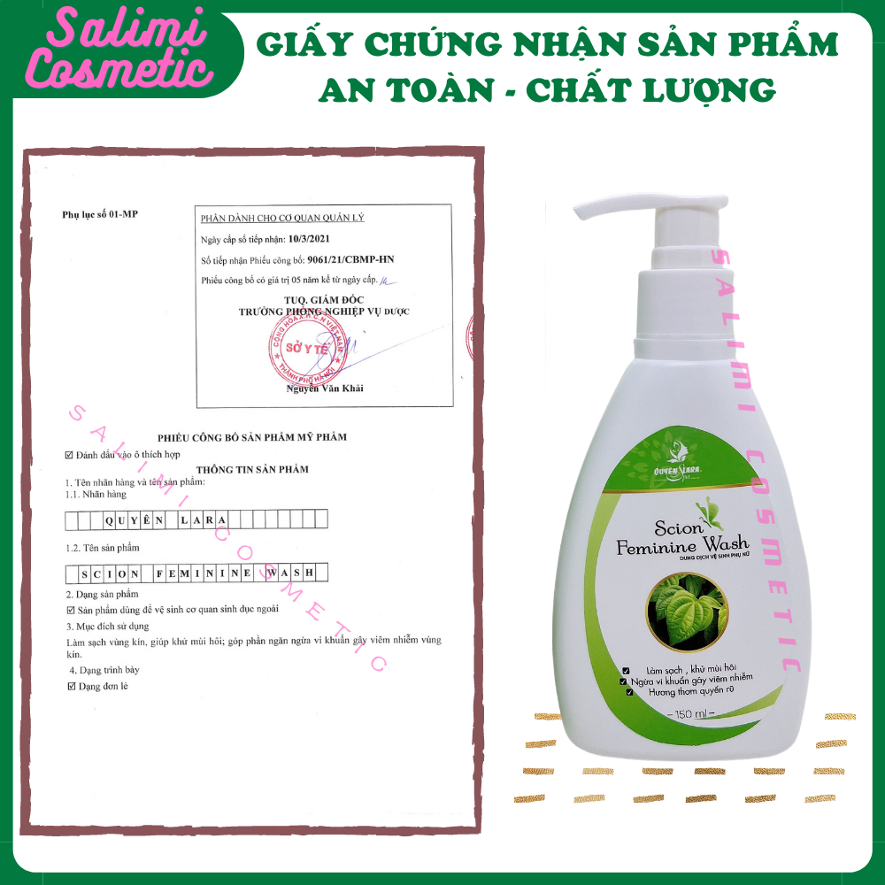 Dung Dịch Vệ Sinh Phụ Nữ SCION FEMININE WASH Quyên Lara - Làm Hồng Hết Ngứa, Khử Mùi Hôi, Ngừa Vi Khuẩn Gây Viêm Nhiễm, An Toàn Tuyệt Đối Cả Bà Bầu Sau Sinh | Dung Tích 150ml - HÀNG CHÍNH HÃNG