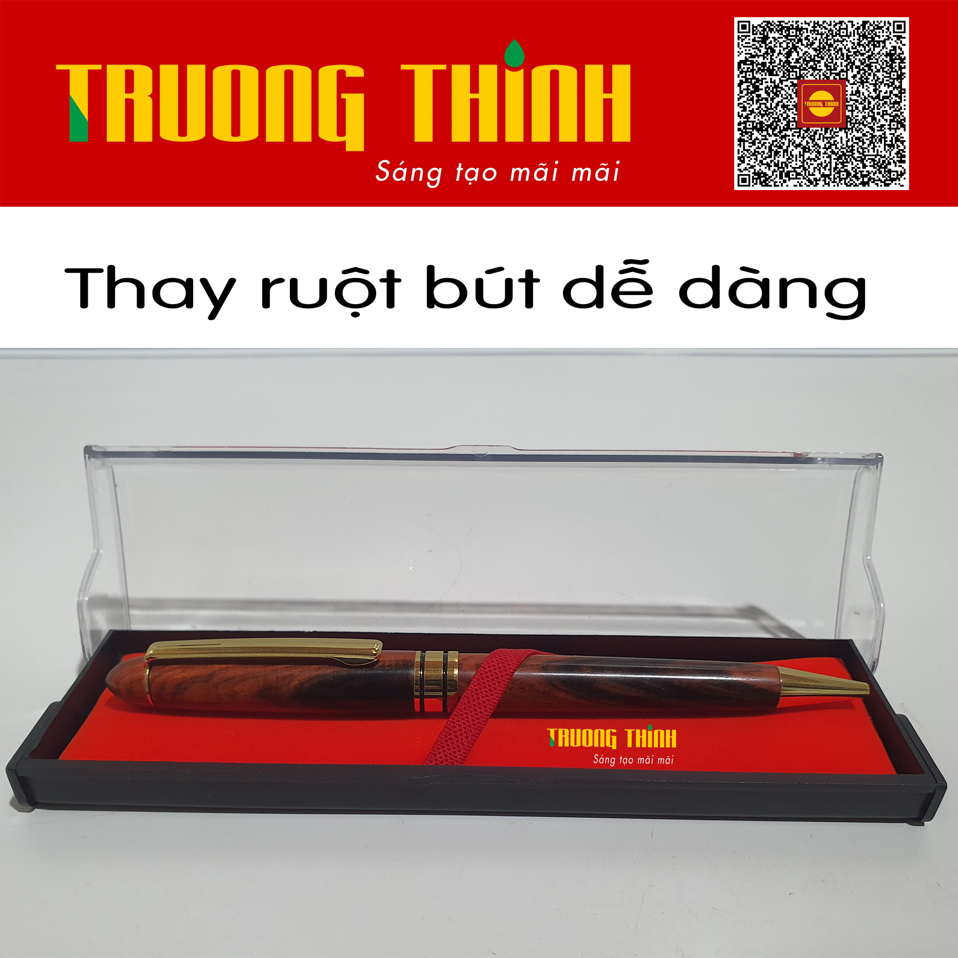 Bút Ký Gỗ Trắc Đỏ Đen Cao Cấp Chính Hãng Trường Thịnh Đẳng Cấp Doanh Nhân - Gắn Đồng Nguyên Khối . Loại Xoắn 15 cm