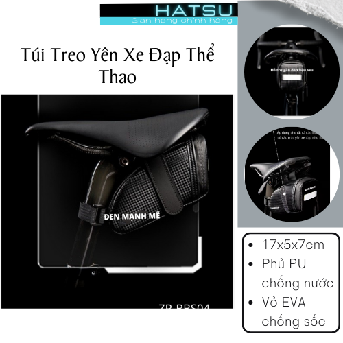 Túi treo yên xe đạp vân Carbon cao cấp HatsuZ-ZR - chống nước - phản quang - có chỗ gắn đèn xe đạp | Túi xe đạp thể thao