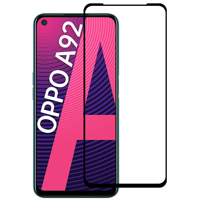 Miếng Dán Kính Cường Lực cho Oppo A92 - Full màn hình - Màu Đen - Hàng Chính Hãng