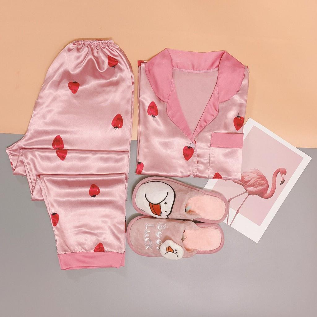 Set bộ pizama satin lụa trái tim