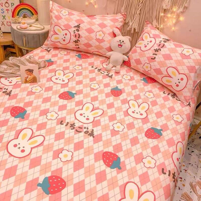 Ga Gối Cotton 100% Hàng Nhập Khẩu 3 Món Thỏ Hồng dành cho bé gái