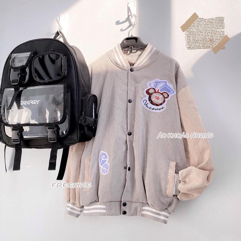 Áo Khoác Nhung NAM NỮ Cao Cấp Hàng QUẢNG CHÂU Bomber Jackets Form Rộng Unisex Thêu UCNEW