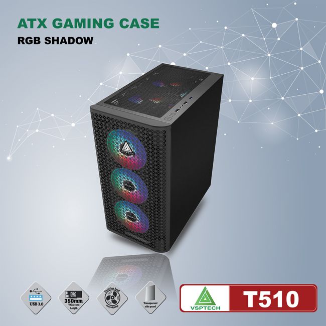 Vỏ máy tính Case VSP T510 ~ không kèm FAN - Hàng chính hãng TECH VISION phân phối