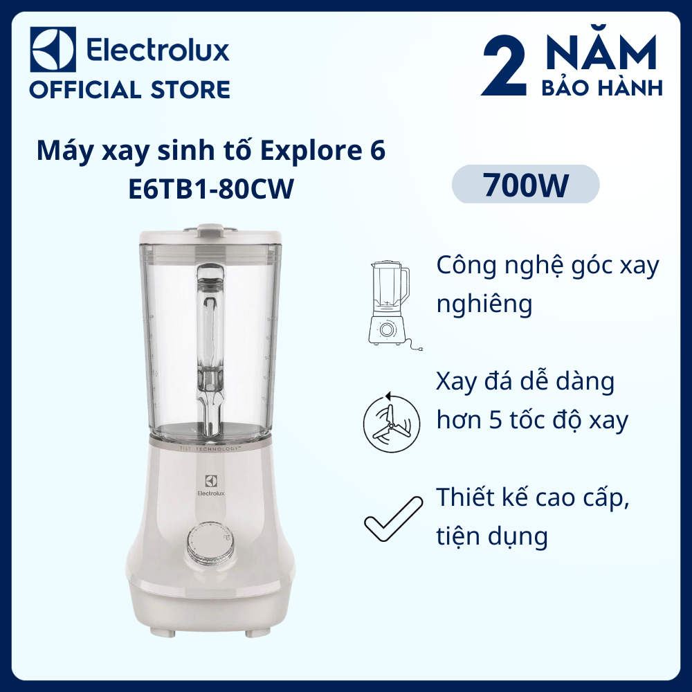 Máy xay sinh tố Electrolux Explore 6 - E6TB1-80CW - góc xay nghiêng, 5 tốc độ xay, thiết kế cao cấp, tiện dụng [Hàng chính hãng]