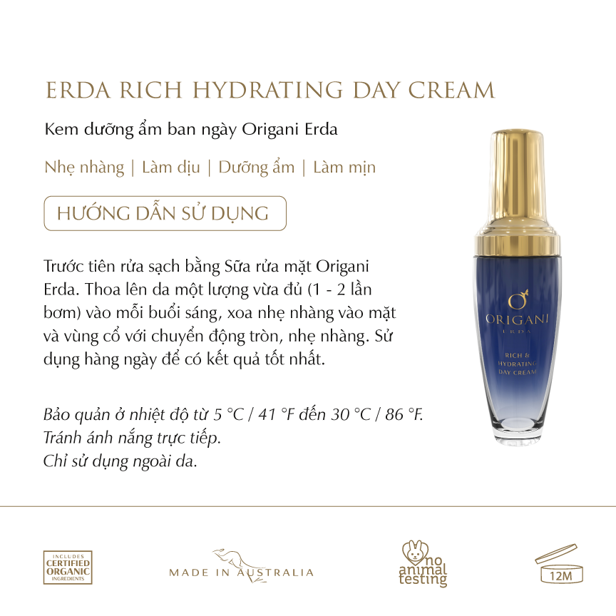 Combo Kem Dưỡng Đêm + Kem Dưỡng Ngày Origani Erda - Erda Rich Hydrating Day Cream + Night Cream Soothing And Reviving, Có Chứng Nhận Hữu Cơ - Xuất Xứ Úc