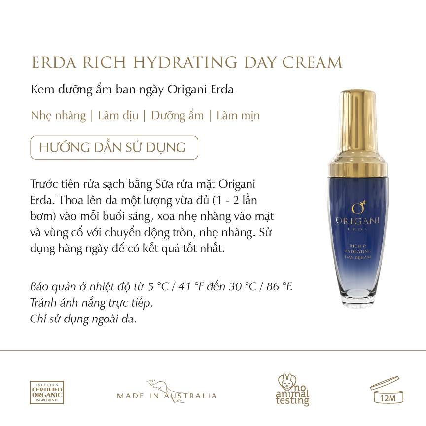 Combo Kem Dưỡng Đêm + Kem Dưỡng Ngày Origani Erda - Erda Rich Hydrating Day Cream + Night Cream Soothing And Reviving,  Có Chứng Nhận Hữu Cơ - Xuất Xứ Úc