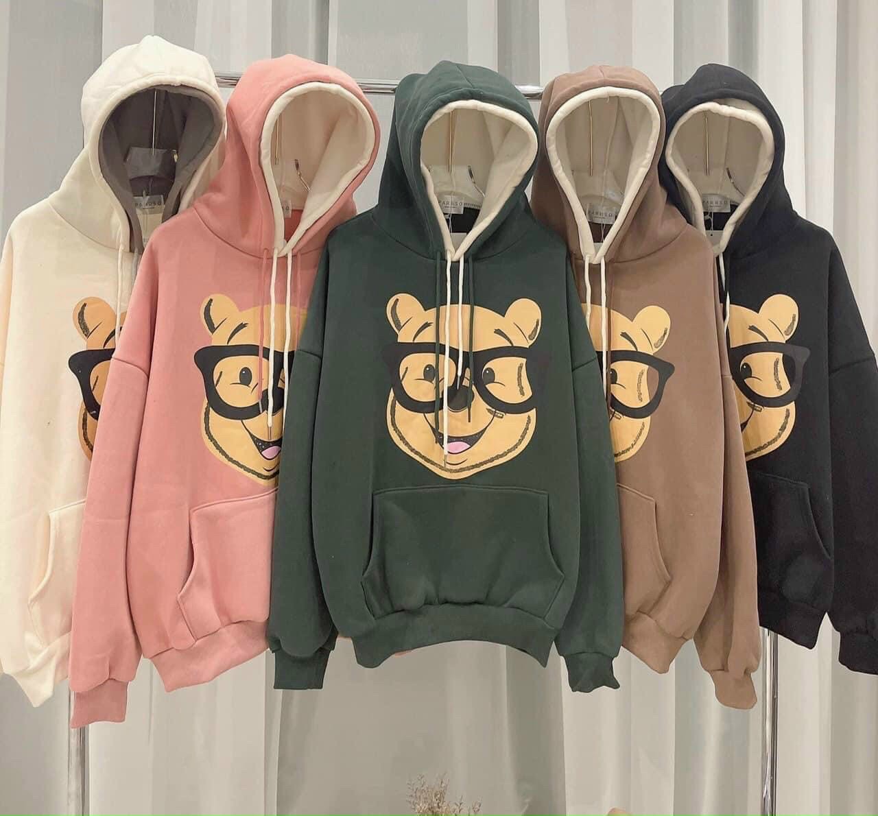 ÁO HOODIE - ÁO KHOÁC NỈ NGOẠI Dây full zip HOOIDE MỚI in GẤU MANG KÍNH