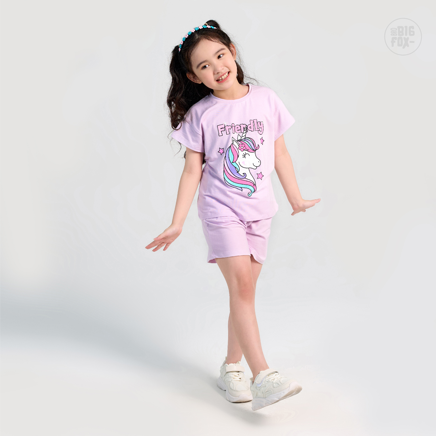 Bộ Hè Bé Gái Bigfox Miss Meow Size Đại Mùa Hè Kiểu Dáng Hàn Quốc Vải Cotton Mềm Mại Họa Tiết Kỳ Lân Friendly Dễ Thương Cỡ 3-11 Tuổi 30kg 40kg