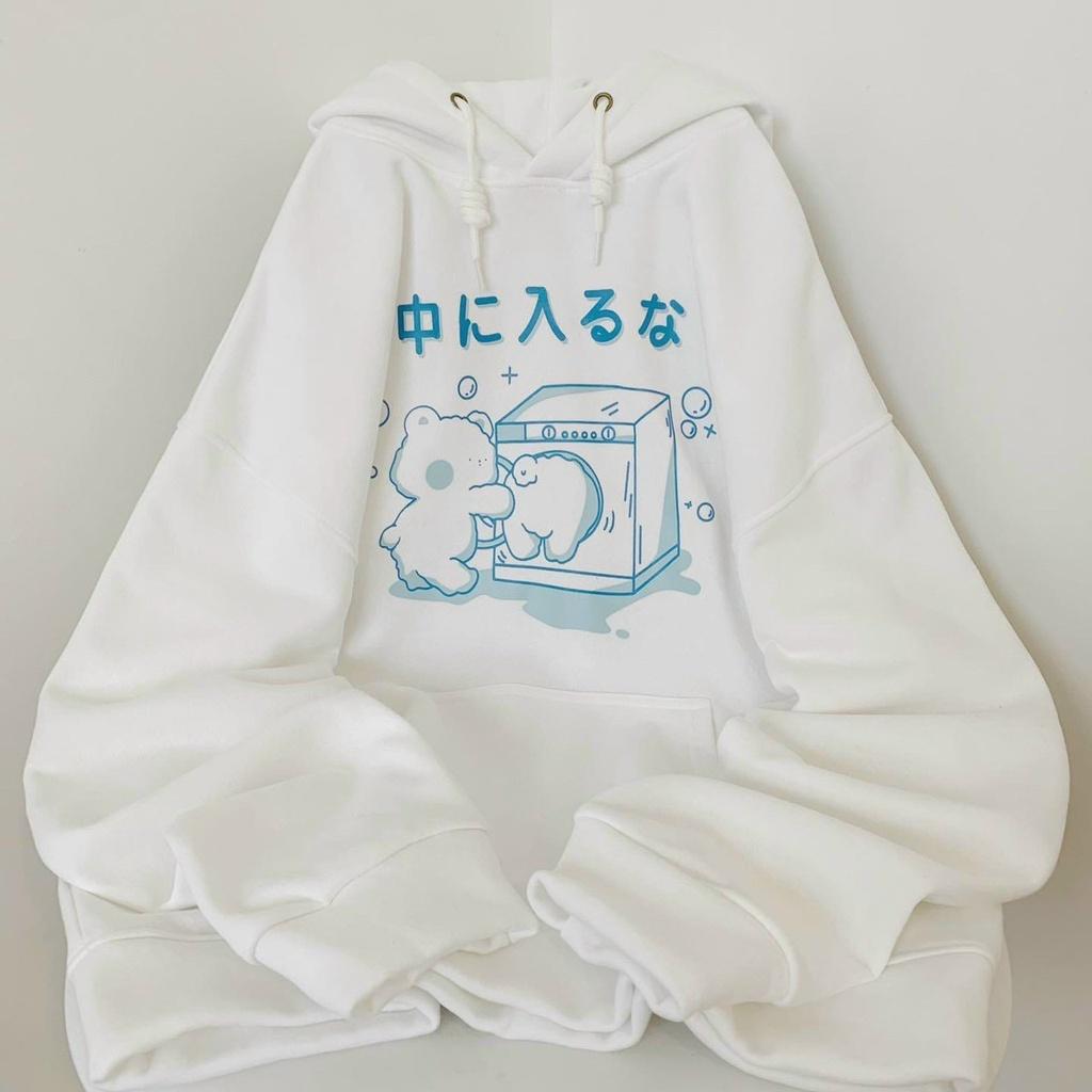 Áo Hoodie Unisex Cặp Nam Nữ Chữ Nhật Hình Gấu Siêu Cute - - Áo Khoác Nỉ Chống Nắng Thu Đông