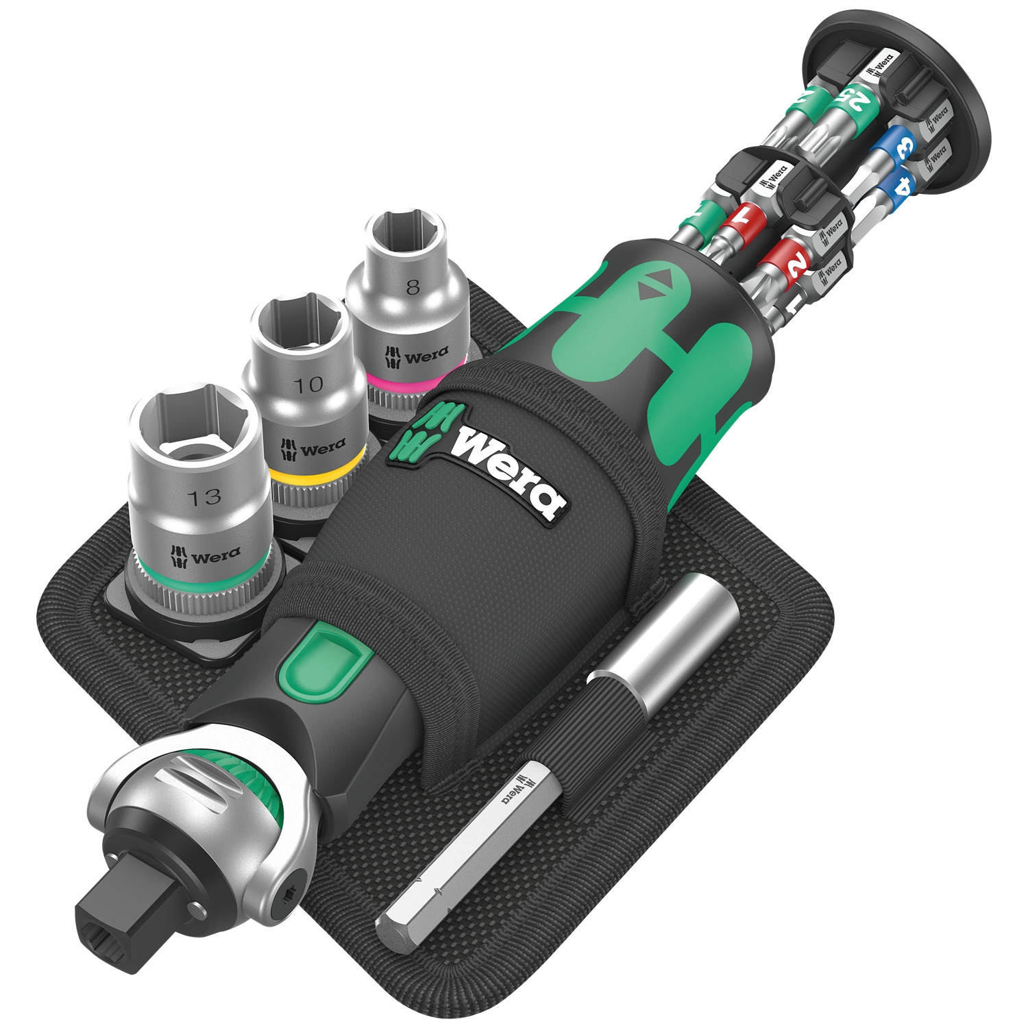 Bộ dụng cụ mở vít và tuýp đa năng Wera 05004281001 8009 Zyklop Pocket Set 2 gồm 18 chi tiết đầu vào vít 1/4" và tuýp 3/8"
