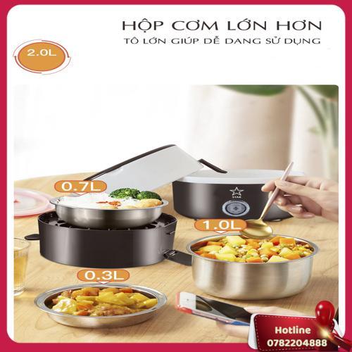 Hộp Cơm Hâm Nóng Điện 3 Tầng Inox Cao Cấp - Miễn Phí Vận Chuyển