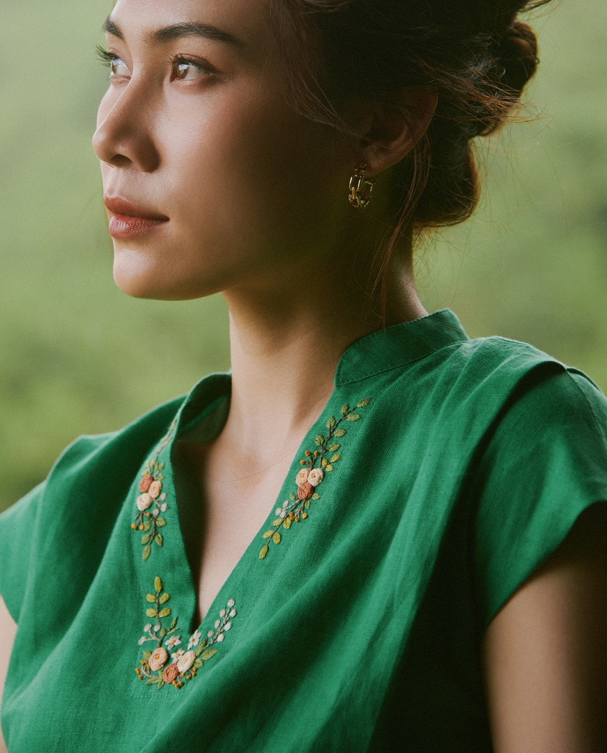 Áo Bo Tay Liền Linen Thêu Tay TOP218 thời trang thiết kế Hity