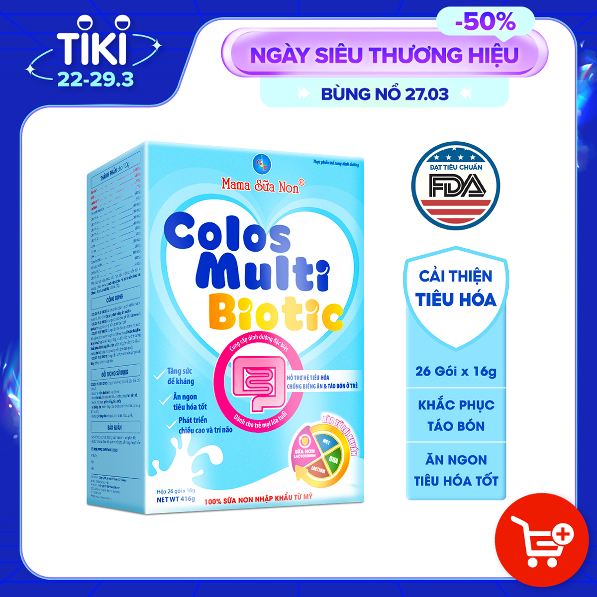 Sữa non Colosmulti Biotic hộp 26 gói x 16g chuyên biệt cho trẻ táo bón, tiêu hóa kém