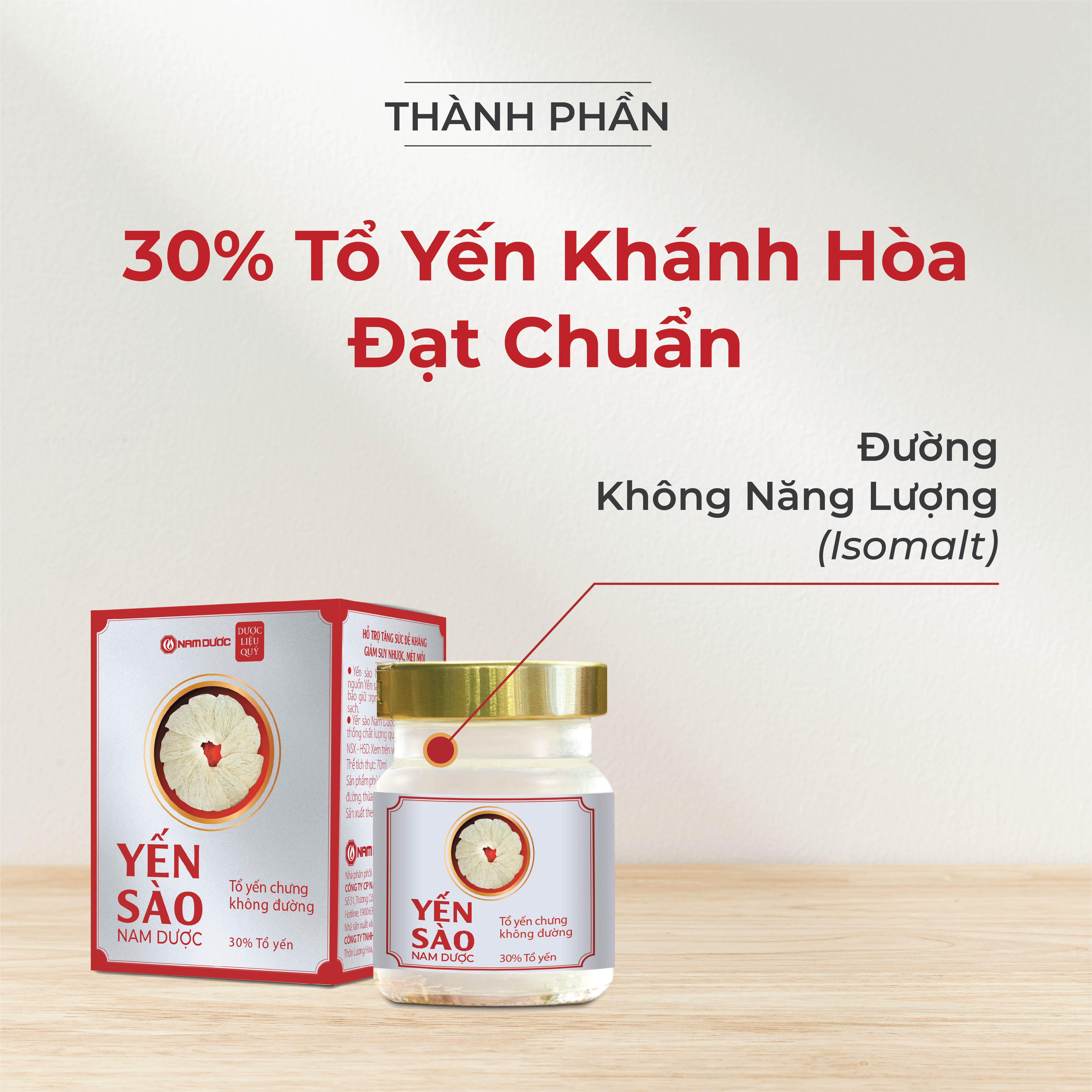 Yến sào Nam Dược cao cấp tổ yến chưng không đường 70ml bồi bổ sức khỏe, dùng được cho người giảm cân, ăn kiêng, béo phì.