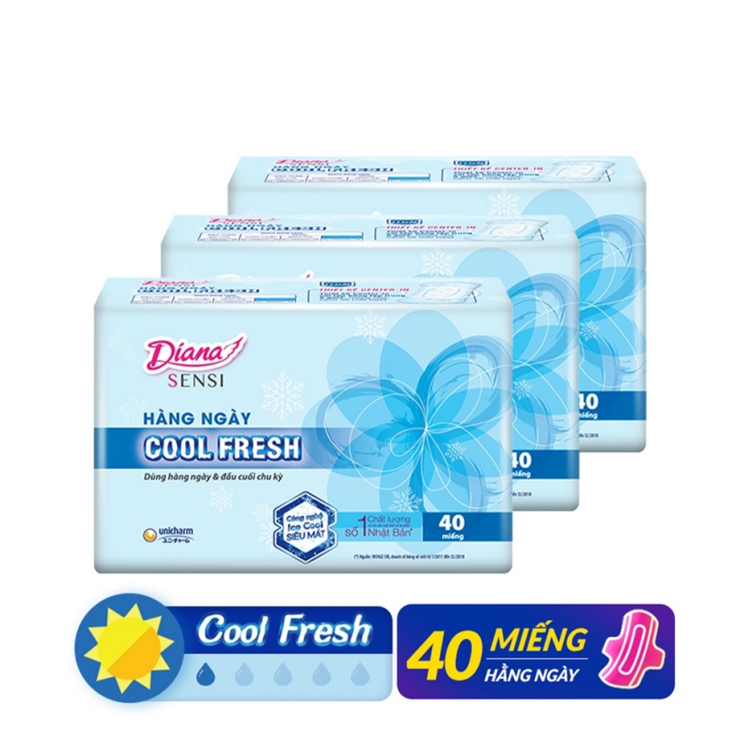 Bộ 3 Gói Băng Vệ Sinh Diana Hàng Ngày Sensi Cool Fresh (40 Miếng/Gói)