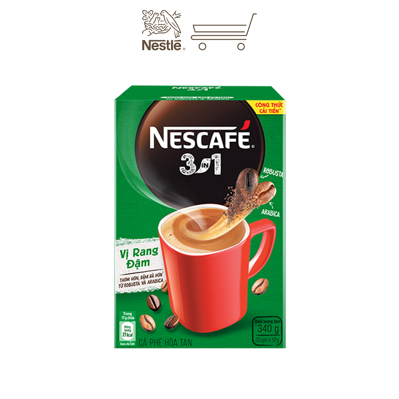 Combo 2 hộp cà phê hòa tan Nescafé 3in1 vị rang đậm - công thức cải tiến (Hộp 20 gói)