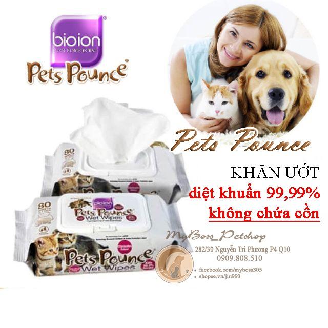 Pets Pounce Bioion - Khăn giấy ướt khử mùi - diệt khuẩn cho thú cưng chó mèo