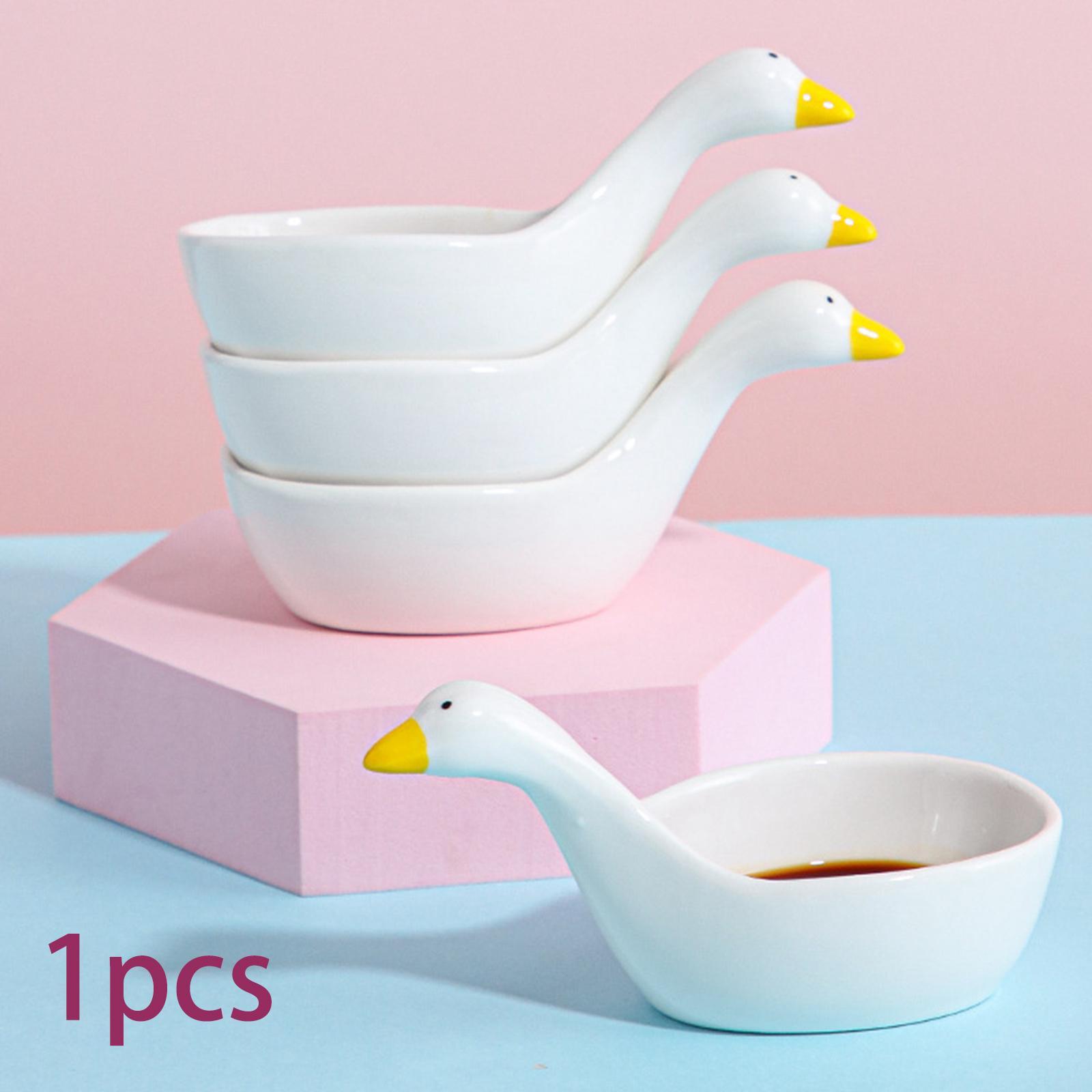 Cartoon Swan Soy Sauce Dipping Bowls Portable Ceramic for Restaurant Picnic