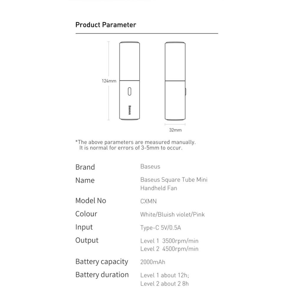 Quạt cầm tay mini dạng ống	Baseus Square Tube Mini Handheld
