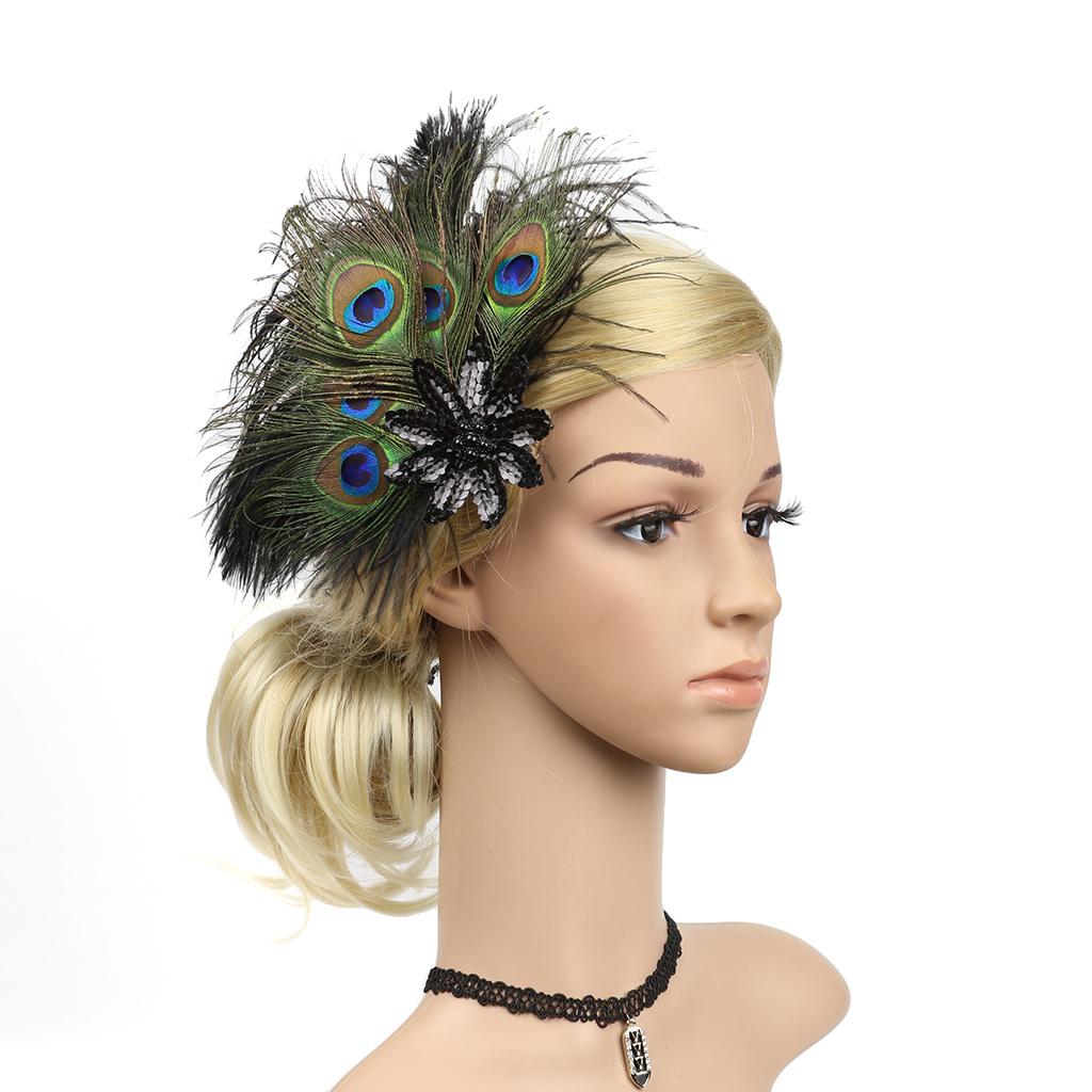 Retro Sequin Feather Flapper Headband 1920s Great  Vintage Hair Clip