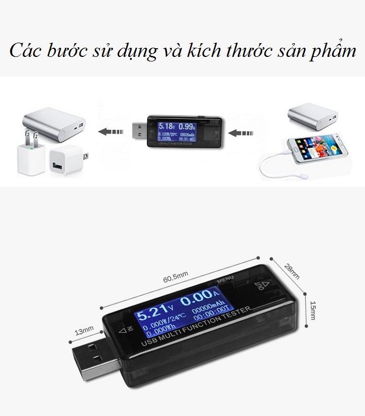 USB đo điện áp và dòng sạc điện thoại nhanh -