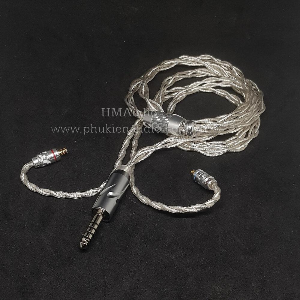 Dây tai nghe đồng mạ bạc 7N OCC Litz 23AWG đường kính dây đơn 1.25mm tết 4 sợi - Connector A2DC