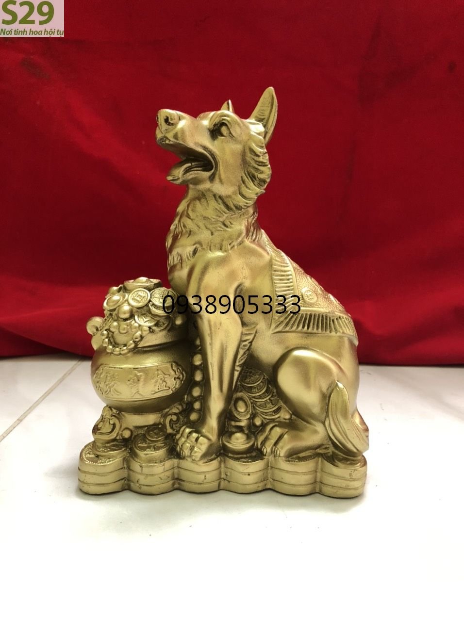 Tượng Chó Ôm Hữu Tiền Bằng Đồng,Phong Thủy Cao 19cm