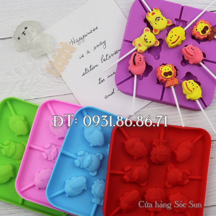 Khuôn silicon 8 hà mã, sư tử, gấu – Mã số 1207
