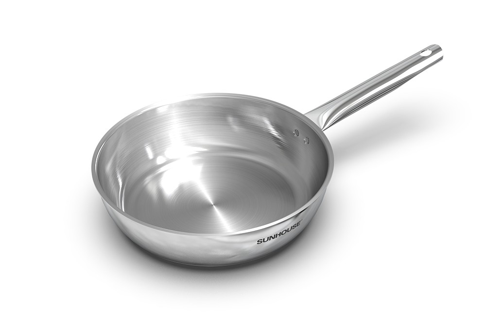 Chảo inox 304 đa lớp cao cấp SUNHOUSE IN20-24-26M6E - 3 lớp nguyên khối - Cán rỗng hạn chế bỏng