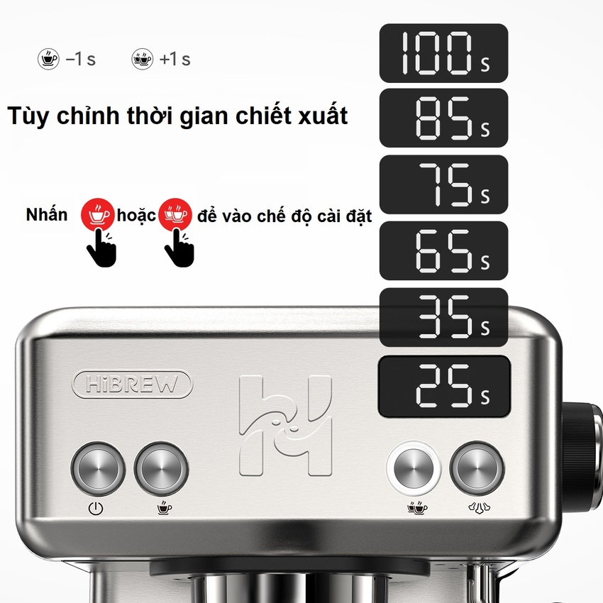 Máy pha cà phê chuyên nghiệp Espresso, Cappuccino, Latte. Thương hiệu Mỹ cao cấp HiBREW - H10. Hàng chính hãng