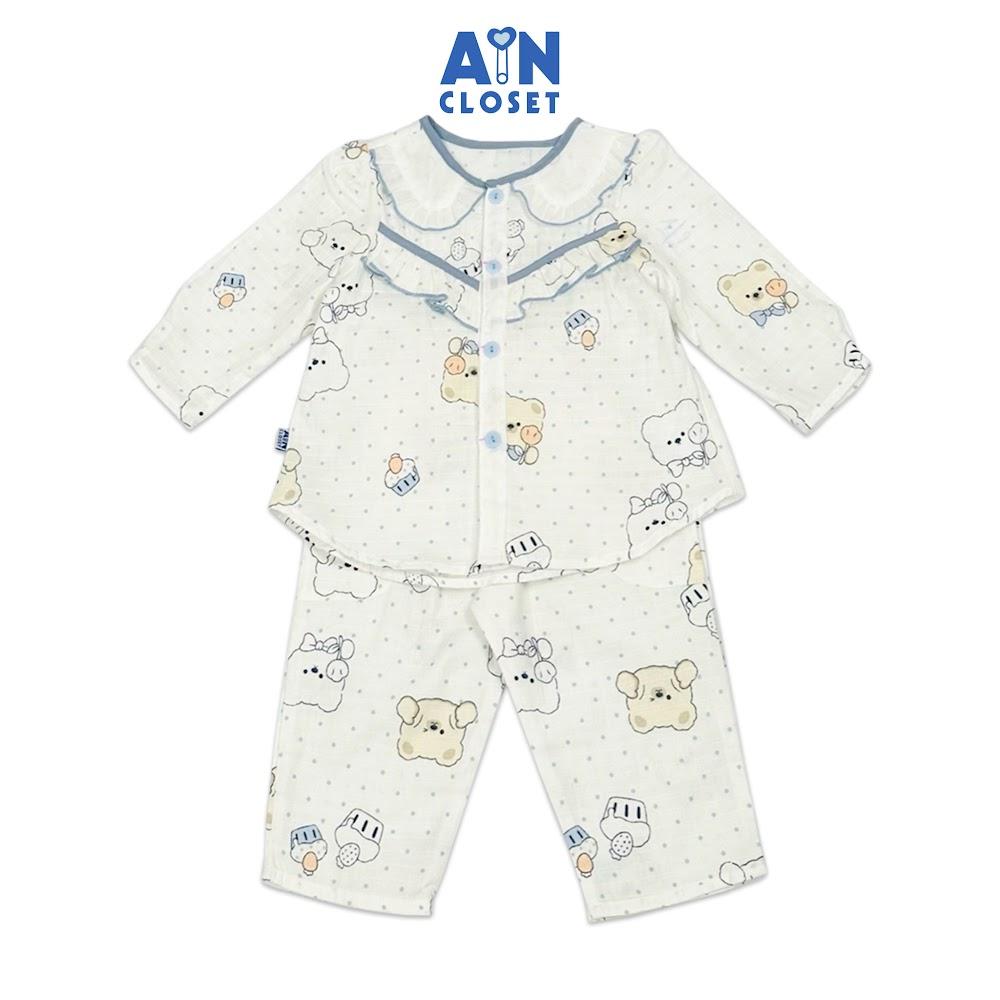 Bộ quần áo Dài bé gái họa tiết Gấu Trắng Cupcake xô sợi tre - AICDBGPBK235 - AIN Closet