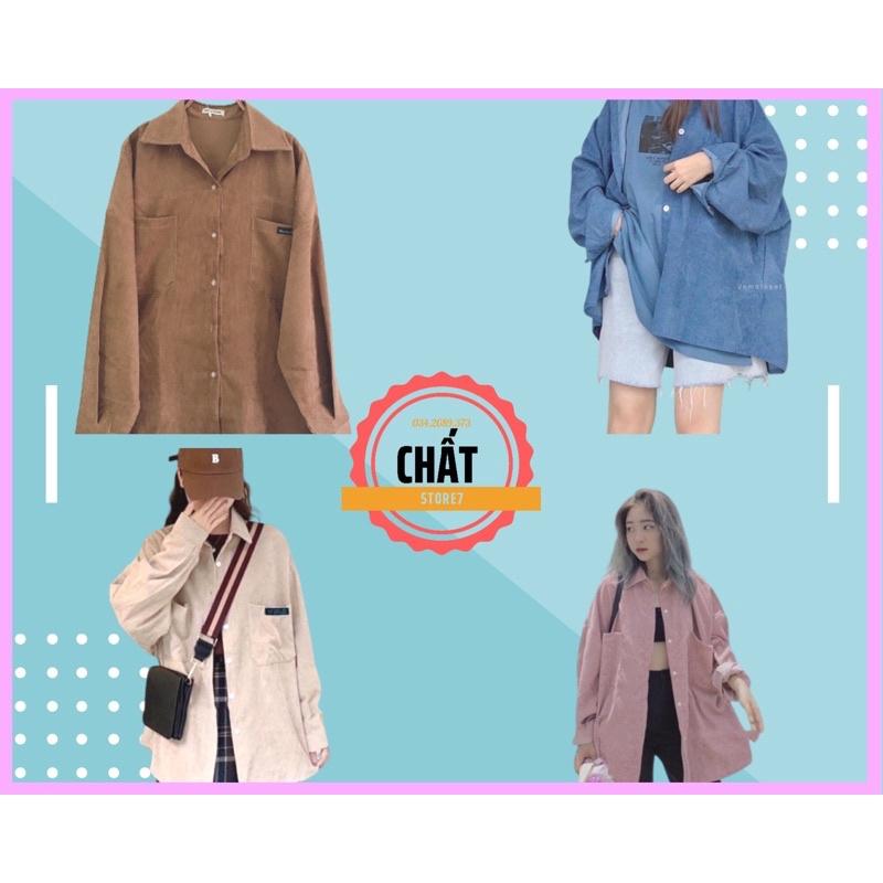 Áo khoác sơ mi nhung tăm dáng rộng ulzzang