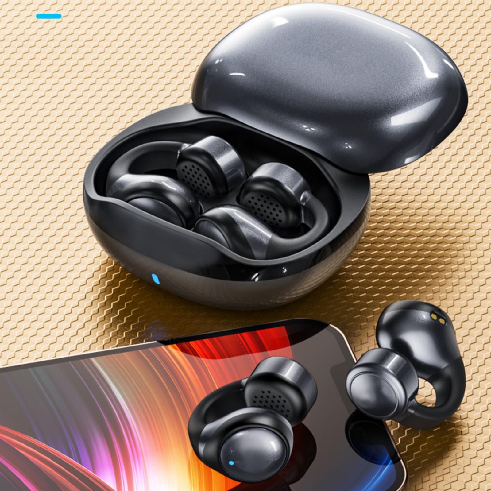 Sport Headphones Earphones V5.3 Ear Clip wearing Ergonomic Lightweight Noise Cancelling Earpiece Headset for All Smart Phones Music Computer
