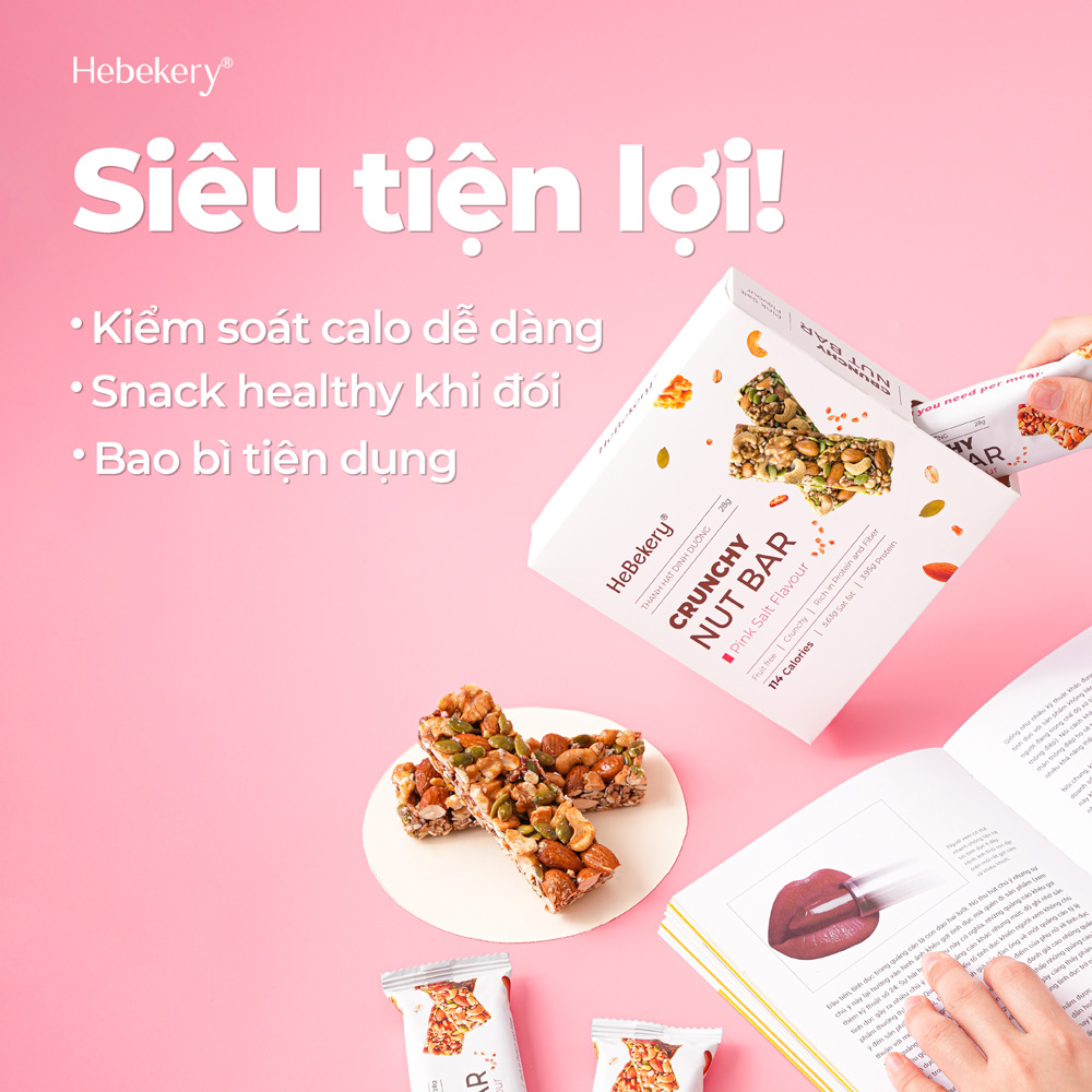 Thanh Năng Lượng Siêu Hạt Muối Hồng 114Kcal - Crunchy Nut Bar Thanh Hạt Dinh Dưỡng Hebekery By Granola Hebe