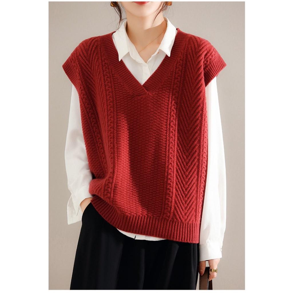 Áo len gile nữ len Cashmere siêu mềm mại giữ ấm co giãn mặc mùa thu đông mã VAA0478 - M02 Đỏ