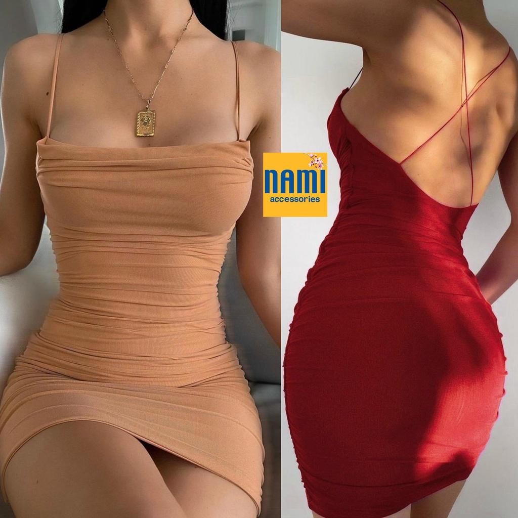 ( HÀNG CHUẨN ĐẸP ) Đầm Ôm Body Ánh Nhũ Nhún Thân Đan Dây Lưng Sexy Cá Tính Siêu Tôn Dáng - ATNU007