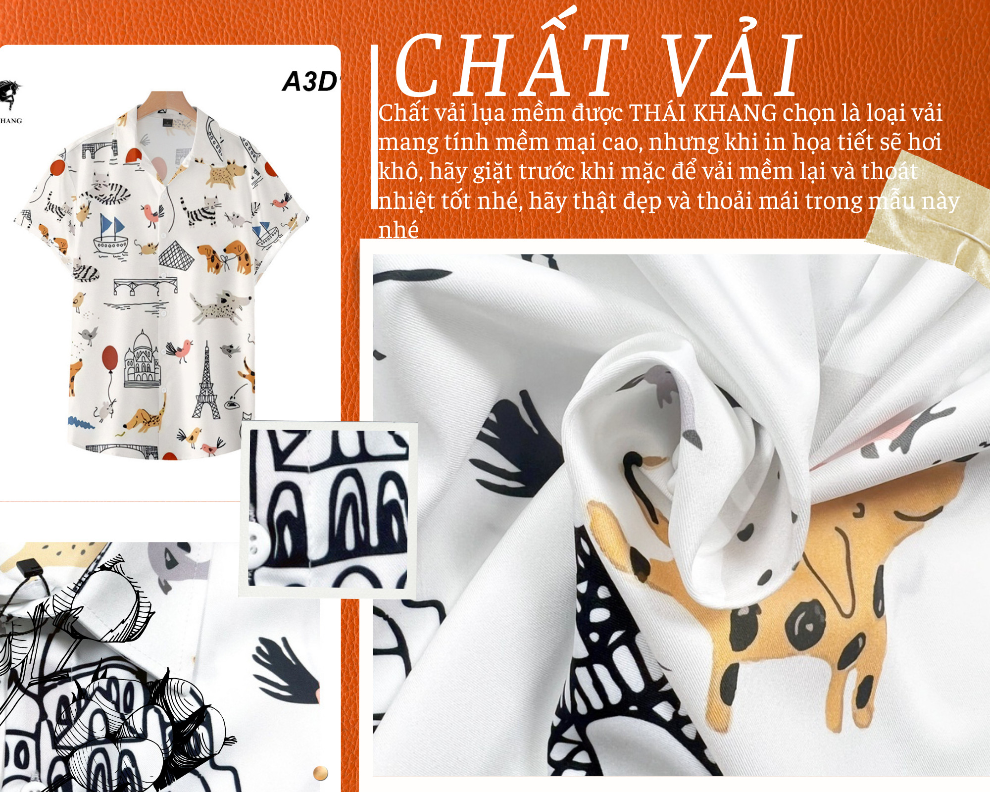 Áo sơ mi nam nữ vài lụa mềm họa tiết thú vui nhộn mang đi biển đi chơi áo nhóm mềm mát thấm co giãn
