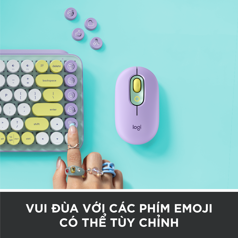 Bàn phím cơ không dây bluetooth | USB Logitech POP KEYS - phím emoji có thể tùy chỉnh - Màu