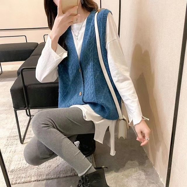 Áo Gile len nữ vặn thừng đóng cúc 03