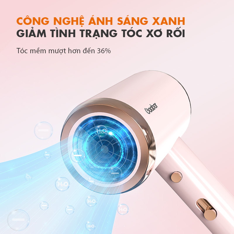 Máy sấy tóc ion âm Gaabor GHD-N1000D công suất 1000W sấy nhanh 2 chiều nóng lạnh độ ồn thấp 3 chế độ nhiệt bảo vệ tóc - Hàng chính hãng