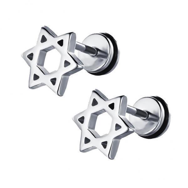 2X Star of David Stainless Steel Ear Stud Earrings Screw Women Man Gift Silver