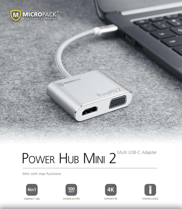 Hub 4 cổng USB-C MicroPack Digital AV Multiport Adapter - MDC-4V - Bạc - Hàng Chính Hãng