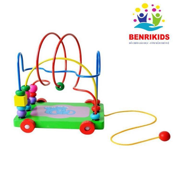 Đồ Chơi Xe Kéo Luồn Hạt Bằng Gỗ Cho Bé