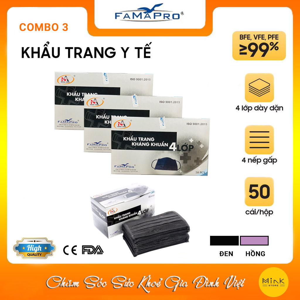 3 Hộp Khẩu Trang Y Tế Kháng Khuẩn 4 Lớp Nam Anh