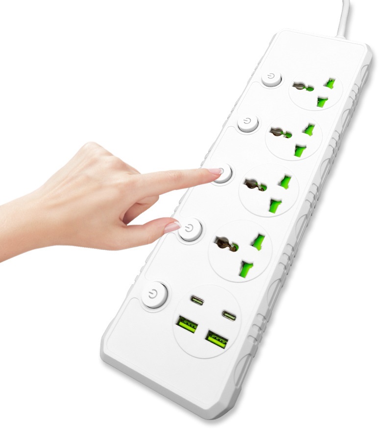 Ổ cắm USB phích cắm 4 lỗ tiêu chuẩn Mỹ hộ gia đình có bảng cắm đường dây bảng mạch chống quá tải, 2 cổng USB, 2 type C