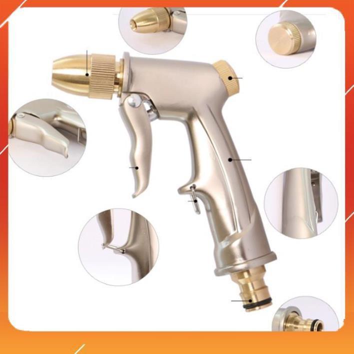 Bộ dây vòi xịt nước rửa xe,tưới cây,tăng áp 3 lần,loại 3m,5m 206701-1 đầu đồng,cút đồng,nối nhựa vàng+ mở chai