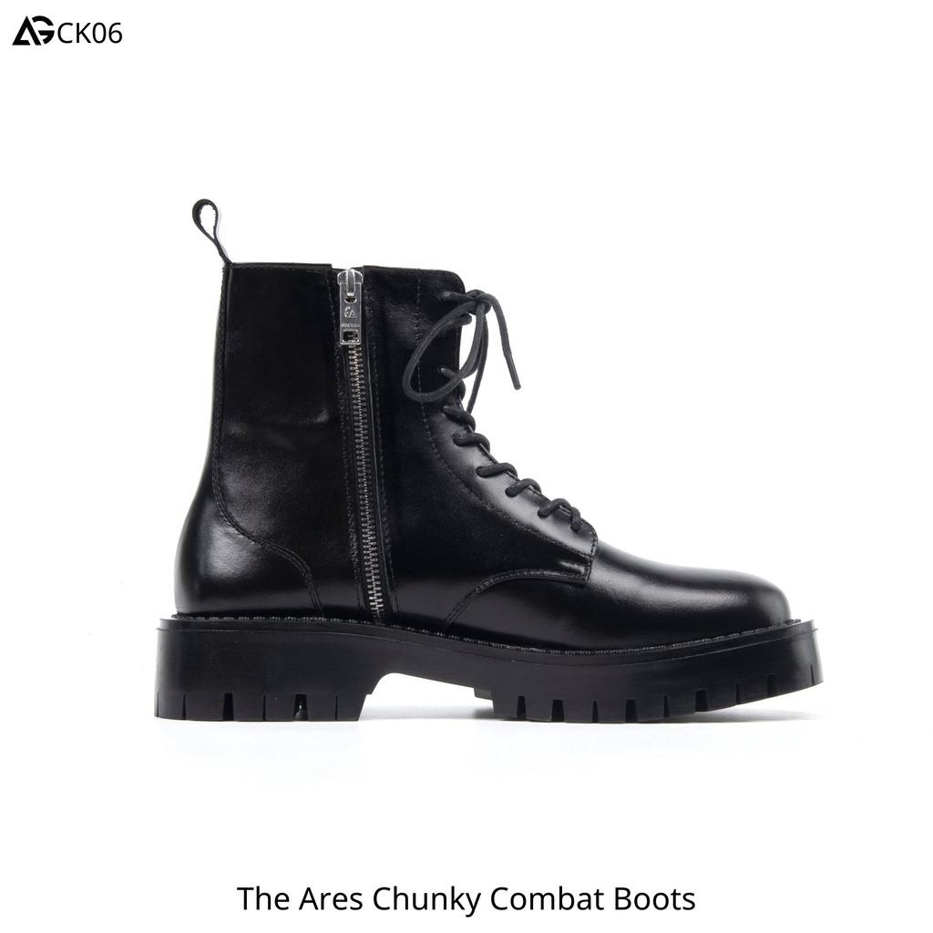 Giày nam da bò cao cấp buộc dây khóa kéo The Ares Chunky Combat boots CK06