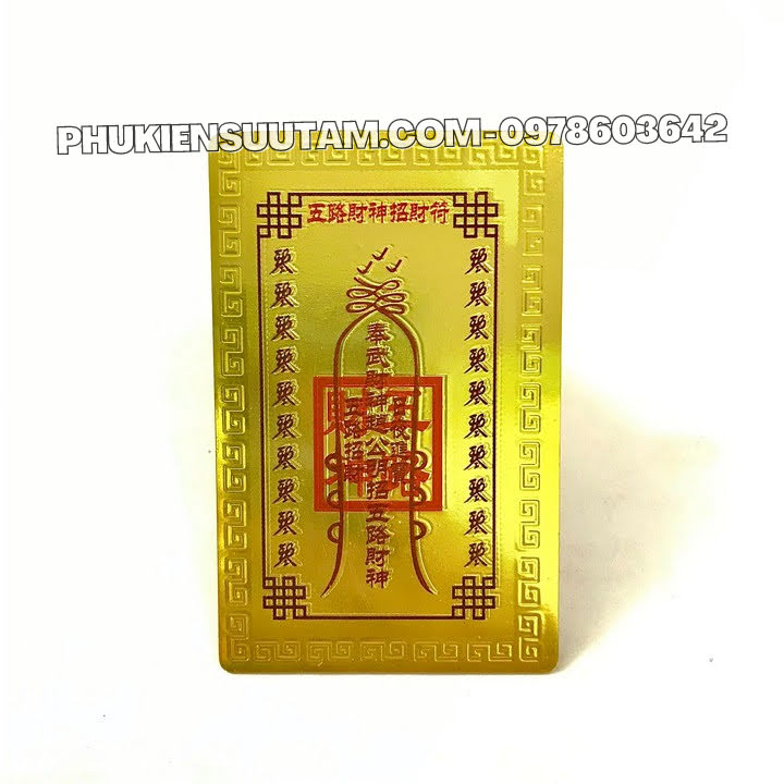 Thẻ Kim Bài Ngũ Lộ Thần Tài, kích thước: 8.3cmx5.3cmx0.2cm, màu: vàng - SP005736